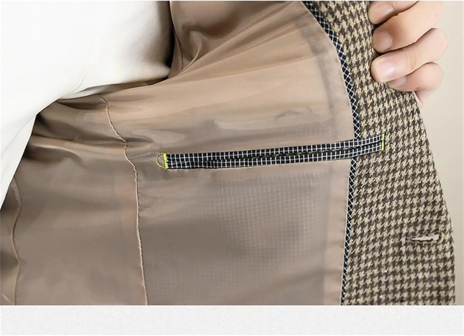 Men's Houndstooth Plaid Slim Fit Tuxedo Prom Wedding Groom Suits Casual One Button Blazer Jacket