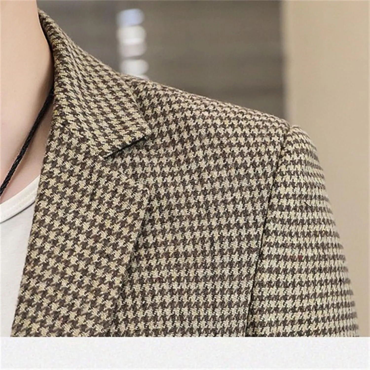 Men's Houndstooth Plaid Slim Fit Tuxedo Prom Wedding Groom Suits Casual One Button Blazer Jacket
