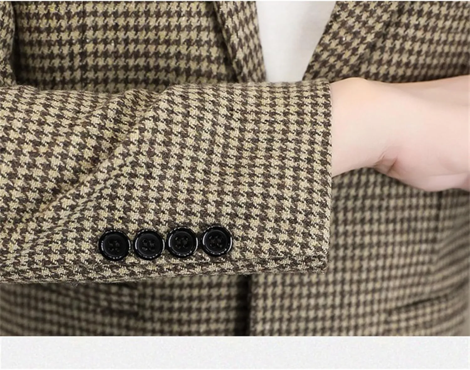 Men's Houndstooth Plaid Slim Fit Tuxedo Prom Wedding Groom Suits Casual One Button Blazer Jacket