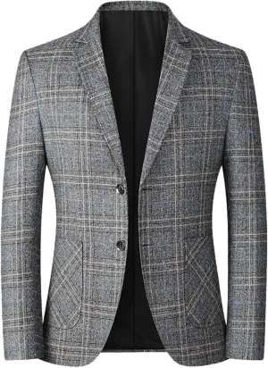 Men's Plaid Blazer Business Sports Coat Slim Fit Plaid Suit Jackets Blazer for Wedding Party