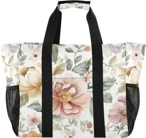 Nander Vintage Floral Pattern Reusable Grocery Bags,Large Grocery Tote Bag Water Resistant Shopping Bags Foldable Grocery Bag for Clothes,Shoes and Picnic