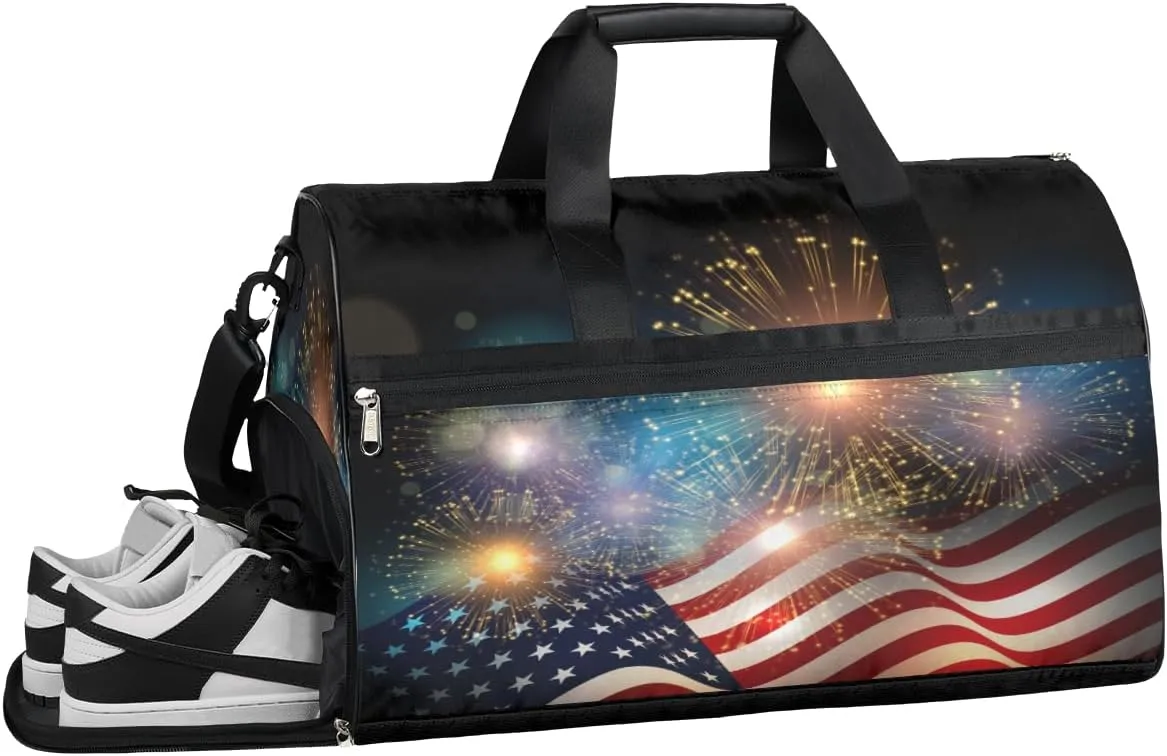 National Flag Fireworks Resistant Sports Gym Bag for Women Men Travel Duffel bag with Wet Pocket & Shoes Compartment Waterproof Weekender Bag 19.7"x9.9"x13"