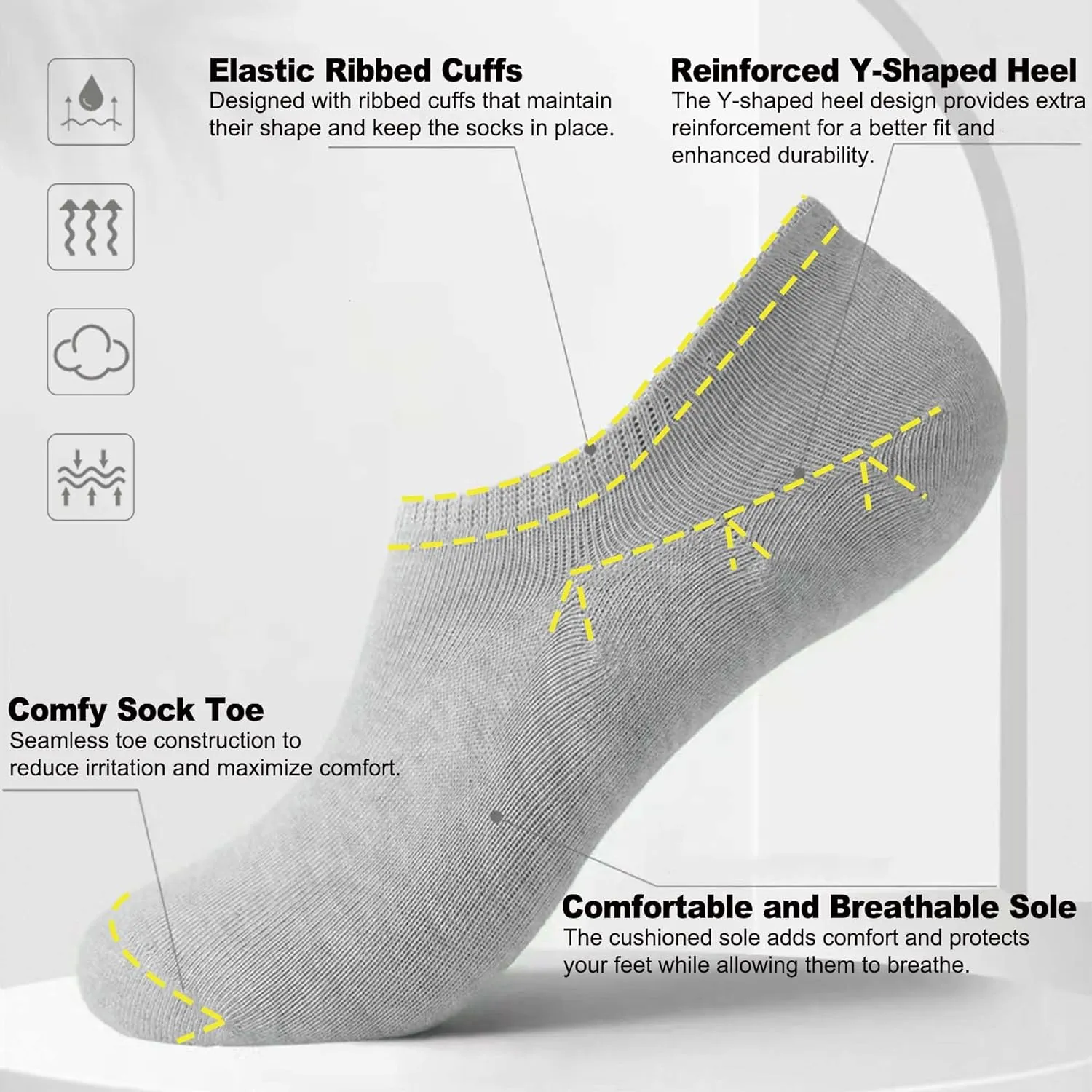 No Show Socks for Women-6 Pairs,Invisible Low Cut Ankle Socks,Non-slip for casual and dressy wear-soft breathable