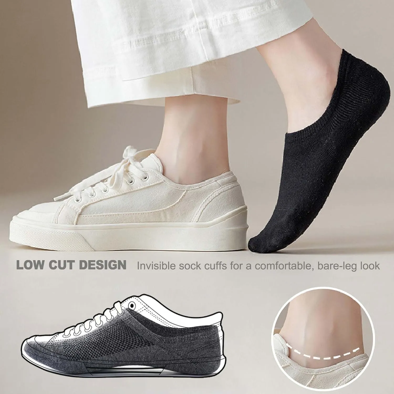 No Show Socks for Women-6 Pairs,Invisible Low Cut Ankle Socks,Non-slip for casual and dressy wear-soft breathable