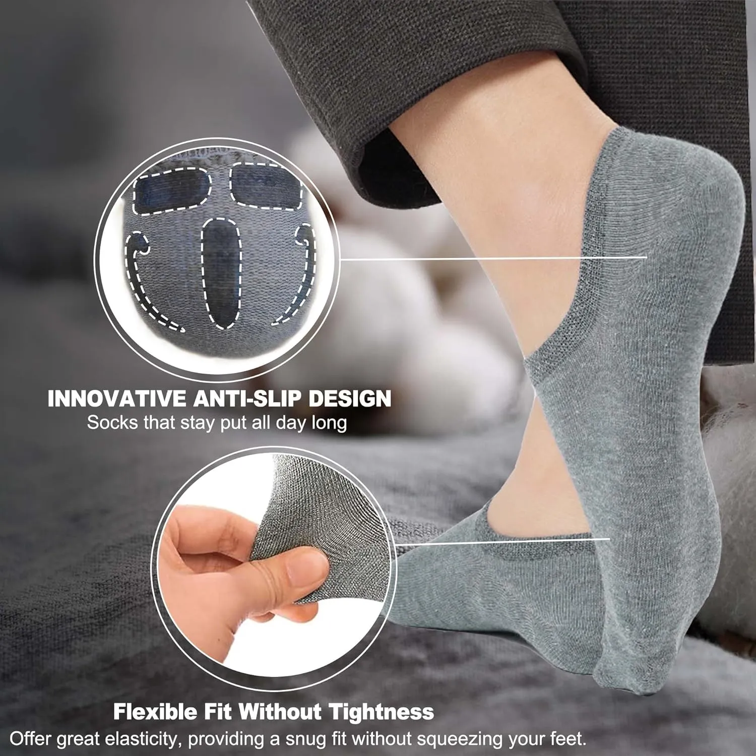 No Show Socks for Women-6 Pairs,Invisible Low Cut Ankle Socks,Non-slip for casual and dressy wear-soft breathable