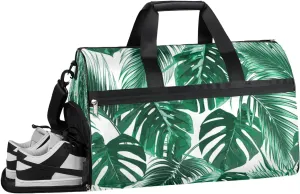Palm Tree Leaves Resistant Sports Gym Bag for Women Men Travel Duffel bag with Wet Pocket & Shoes Compartment Waterproof Weekender Bag 19.7"x9.9"x13"