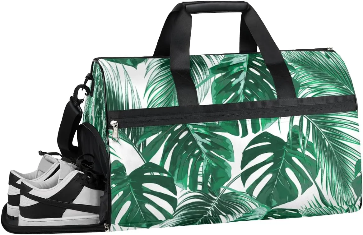 Palm Tree Leaves Resistant Sports Gym Bag for Women Men Travel Duffel bag with Wet Pocket & Shoes Compartment Waterproof Weekender Bag 19.7"x9.9"x13"