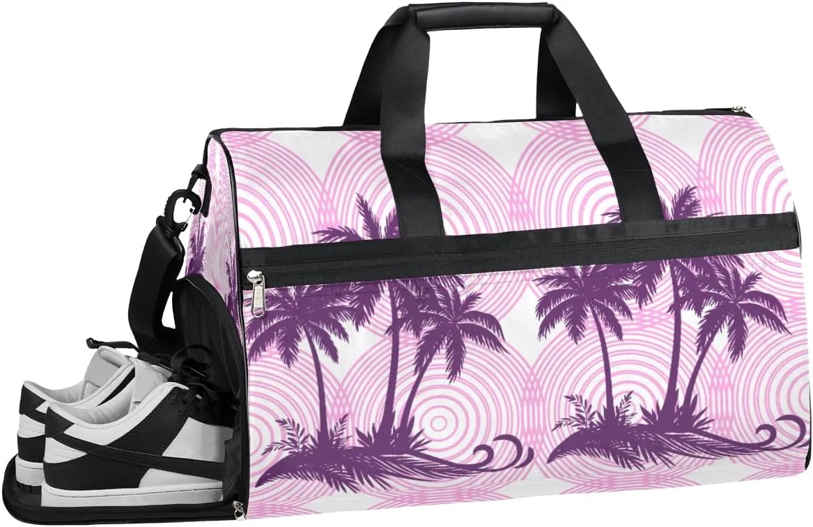 Palms Trees Resistant Sports Gym Bag for Women Men Travel Duffel bag with Wet Pocket & Shoes Compartment Waterproof Weekender Bag 19.7"x9.9"x13"
