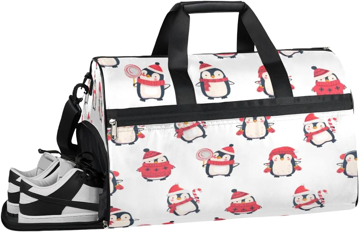 Penguin Winter Resistant Sports Gym Bag for Women Men Travel Duffel bag with Wet Pocket & Shoes Compartment Waterproof Weekender Bag 19.7"x9.9"x13"