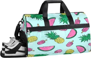Pineapple Watermelon Popsicle Resistant Sports Gym Bag for Women Men Travel Duffel bag with Wet Pocket & Shoes Compartment Waterproof Weekender Bag 19.7"x9.9"x13"