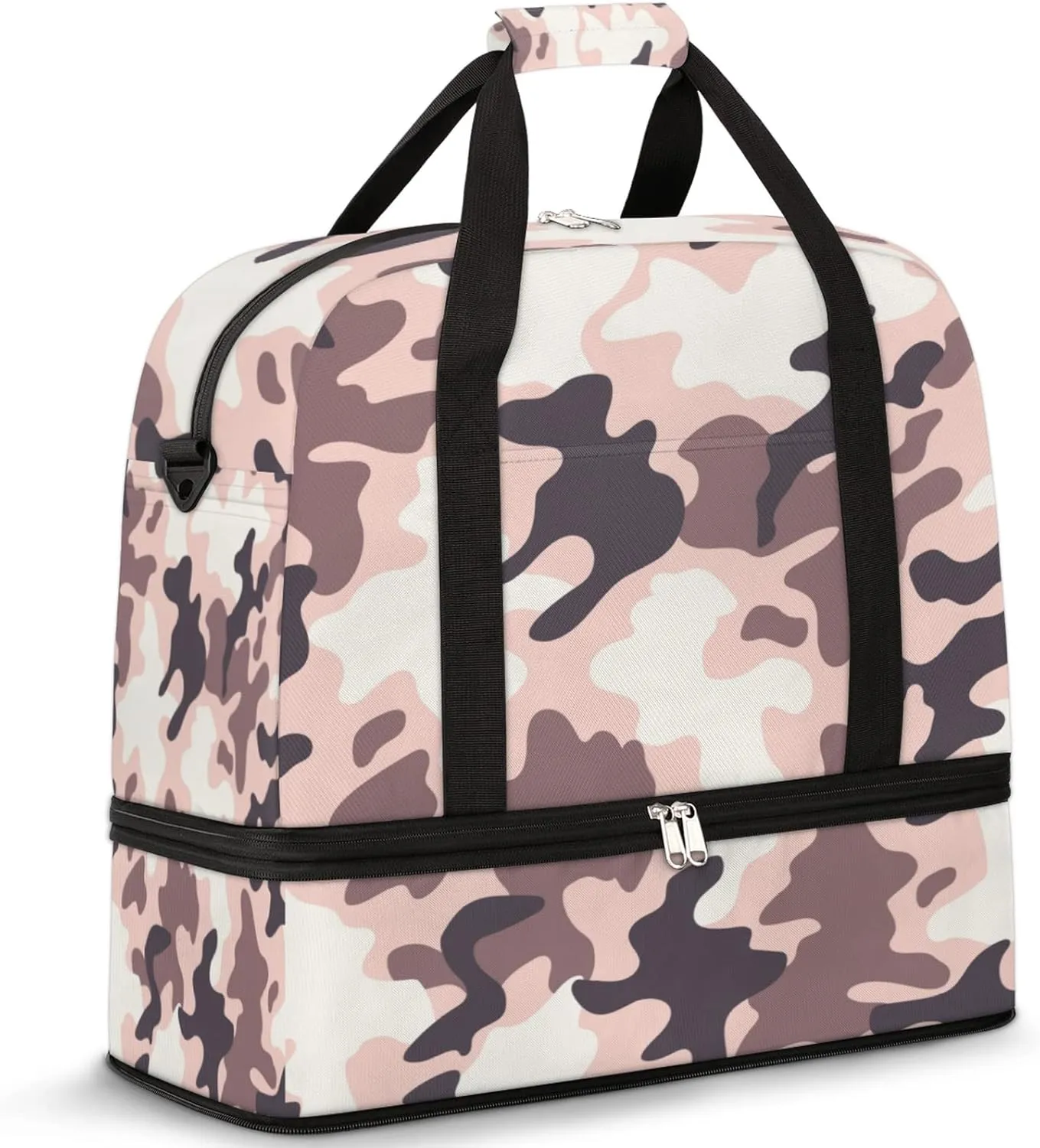 Pink Camo Foldable Travel Duffel Bag Tote Carry on Luggage Sport Duffle for Women Men Gym Bag Overnight Weekender Bags with Shoe Compartments and Shoulder Strap