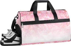 Pink Cherry Floral Resistant Sports Gym Bag for Women Men Travel Duffel bag with Wet Pocket & Shoes Compartment Waterproof Weekender Bag 19.7"x9.9"x13"