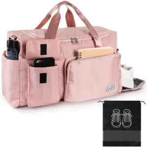 Pink Travel Duffel Bag, Waterproof Gym & Overnight Bag with Shoe Compartment