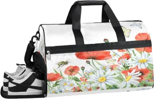 Poppy Floral Flower Resistant Sports Gym Bag for Women Men Travel Duffel bag with Wet Pocket & Shoes Compartment Waterproof Weekender Bag 19.7"x9.9"x13"