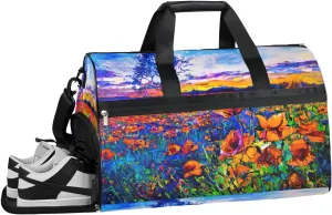 Poppy Oil Painting Resistant Sports Gym Bag for Women Men Travel Duffel bag with Wet Pocket & Shoes Compartment Waterproof Weekender Bag 19.7"x9.9"x13"