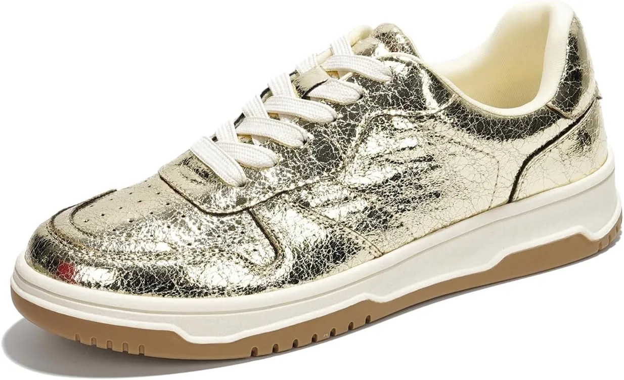 Project Cloud Sneakers for Women - Dunks Woman & Skate Shoes for Women Footwear Memory Foam Runners, Vegan Leather Women's Fashion Sneakers, Non-Slip Womens Sneakers Machine Wash (Kiki, Gold, 7.5)