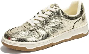Project Cloud Sneakers for Women - Dunks Woman & Skate Shoes for Women Footwear Memory Foam Runners, Vegan Leather Women's Fashion Sneakers, Non-Slip Womens Sneakers Machine Wash (Kiki, Gold, 7.5)