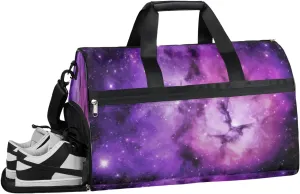 Purple Star Resistant Sports Gym Bag for Women Men Travel Duffel bag with Wet Pocket & Shoes Compartment Waterproof Weekender Bag 19.7"x9.9"x13"