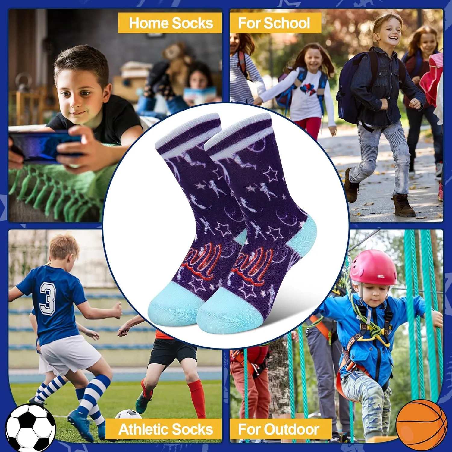 Queenshin Boys Novelty Socks Fun Crazy Funny Cute Cartoon Space Balls Car Animal Games Kids Crew Cotton Socks 6 Pairs
