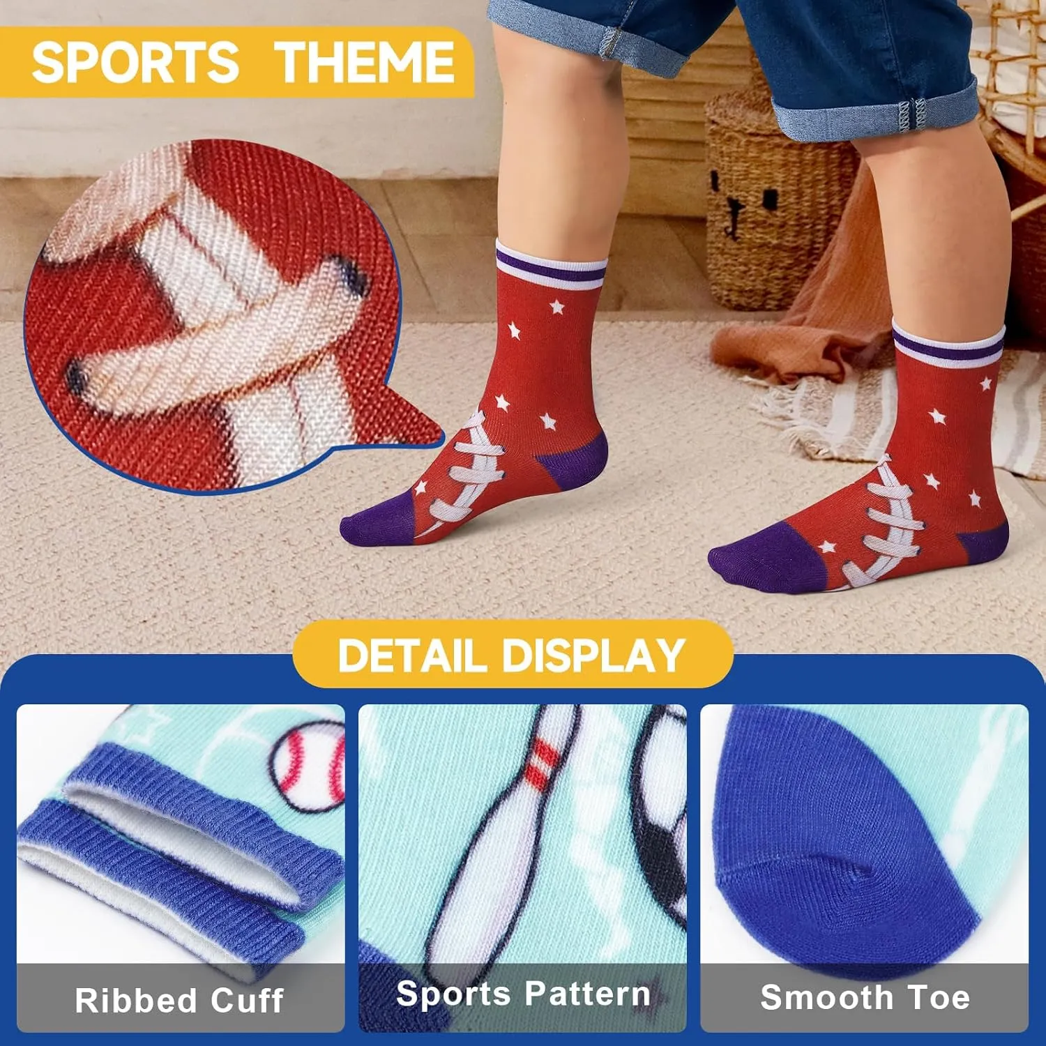 Queenshin Boys Novelty Socks Fun Crazy Funny Cute Cartoon Space Balls Car Animal Games Kids Crew Cotton Socks 6 Pairs