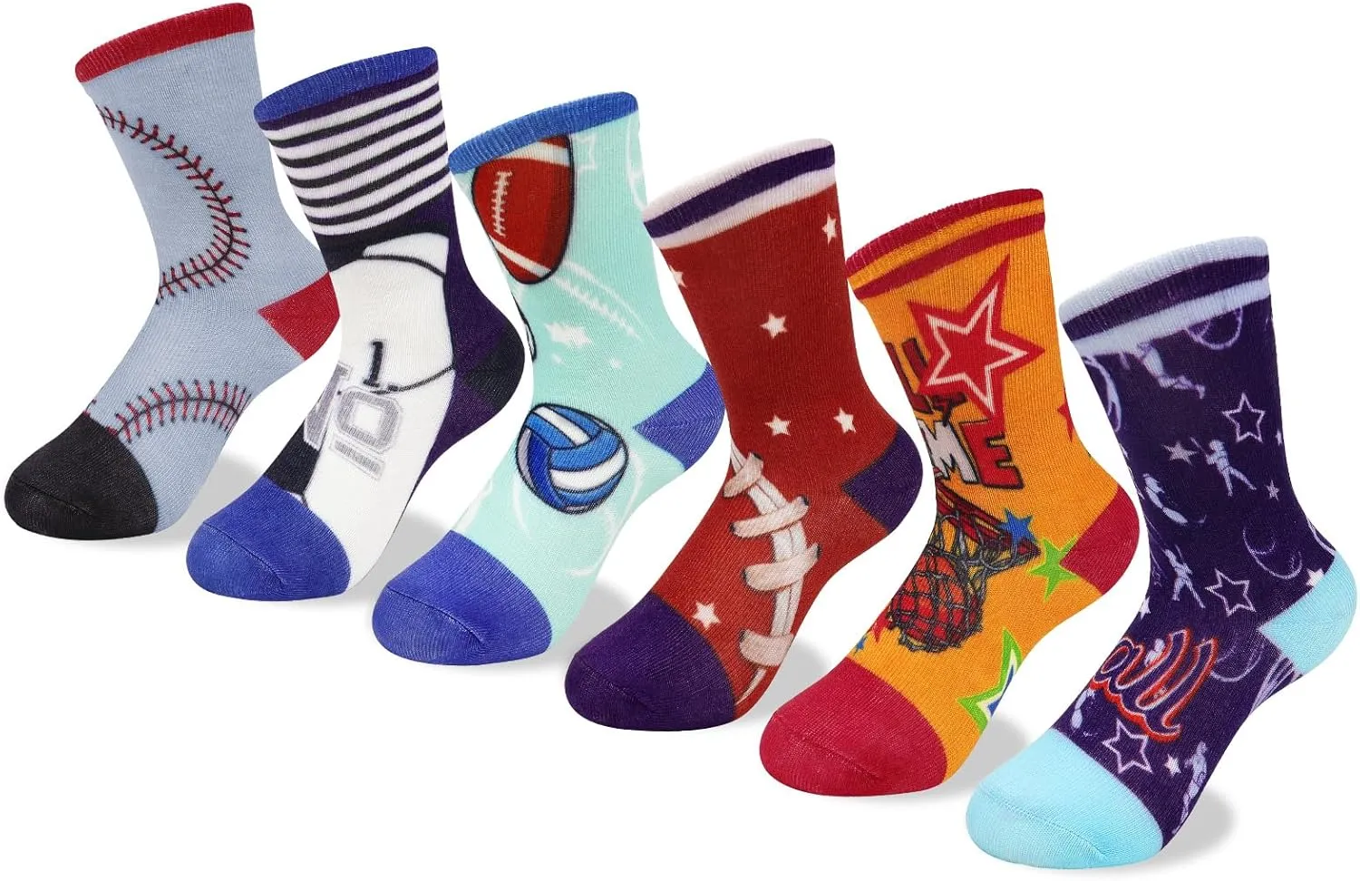 Queenshin Boys Novelty Socks Fun Crazy Funny Cute Cartoon Space Balls Car Animal Games Kids Crew Cotton Socks 6 Pairs