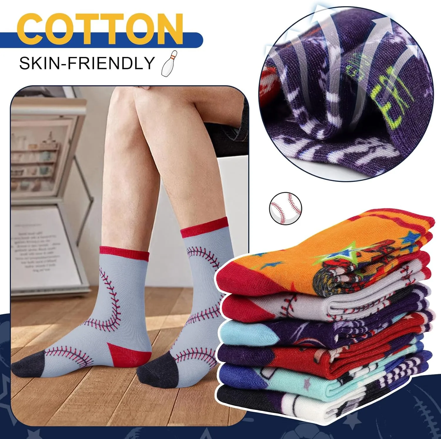 Queenshin Boys Novelty Socks Fun Crazy Funny Cute Cartoon Space Balls Car Animal Games Kids Crew Cotton Socks 6 Pairs