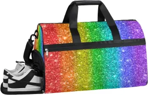 Rainbow Star Pattern Resistant Sports Gym Bag for Women Men Travel Duffel bag with Wet Pocket & Shoes Compartment Waterproof Weekender Bag 19.7"x9.9"x13"