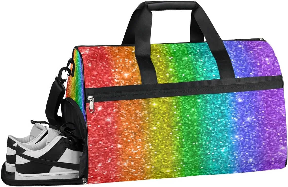 Rainbow Star Pattern Resistant Sports Gym Bag for Women Men Travel Duffel bag with Wet Pocket & Shoes Compartment Waterproof Weekender Bag 19.7"x9.9"x13"