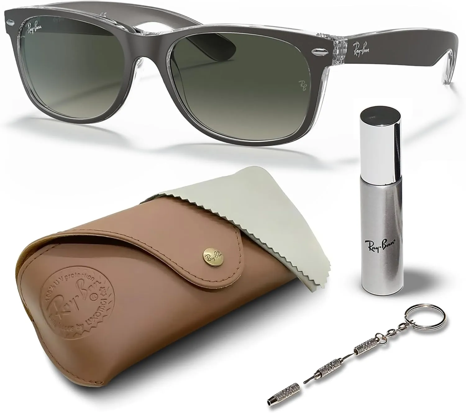 Ray-Ban RB2132 New Wayfarer Color Mix Square Shape Sunglasses With Eyewear Kit Bundle - High Bridge Fit - Square Sunglasses