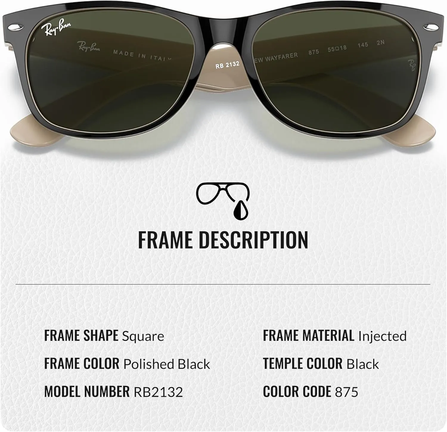 Ray-Ban RB2132 New Wayfarer Color Mix Square Shape Sunglasses With Eyewear Kit Bundle - High Bridge Fit - Square Sunglasses