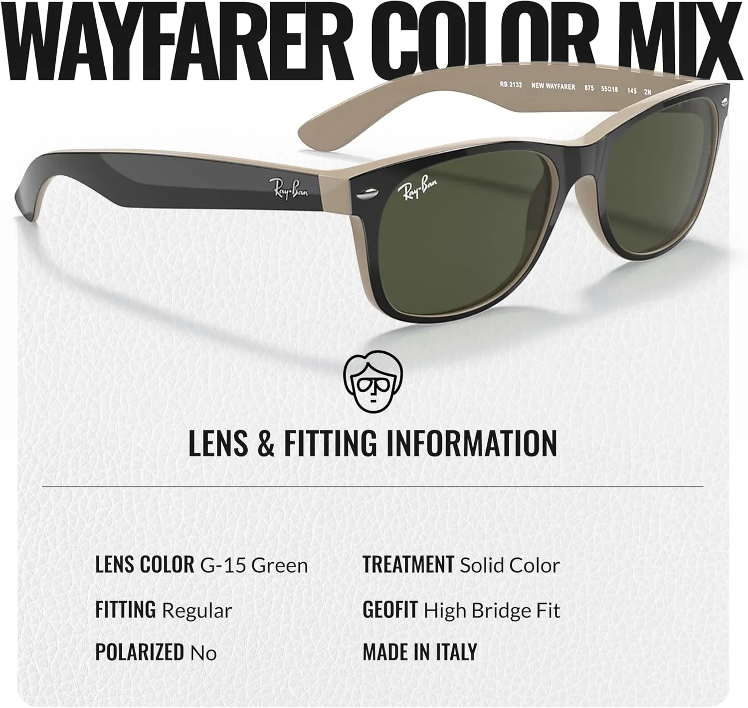 Ray-Ban RB2132 New Wayfarer Color Mix Square Shape Sunglasses With Eyewear Kit Bundle - High Bridge Fit - Square Sunglasses
