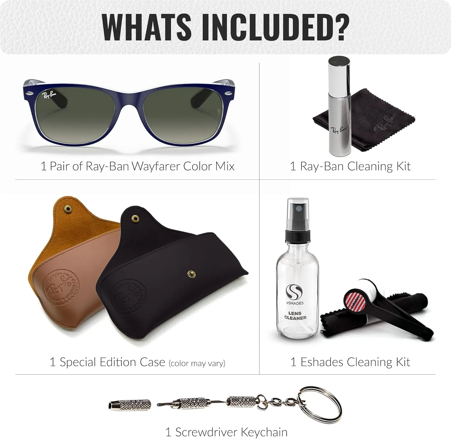 Ray-Ban RB2132 New Wayfarer Color Mix Square Shape Sunglasses With Eyewear Kit Bundle - High Bridge Fit - Square Sunglasses
