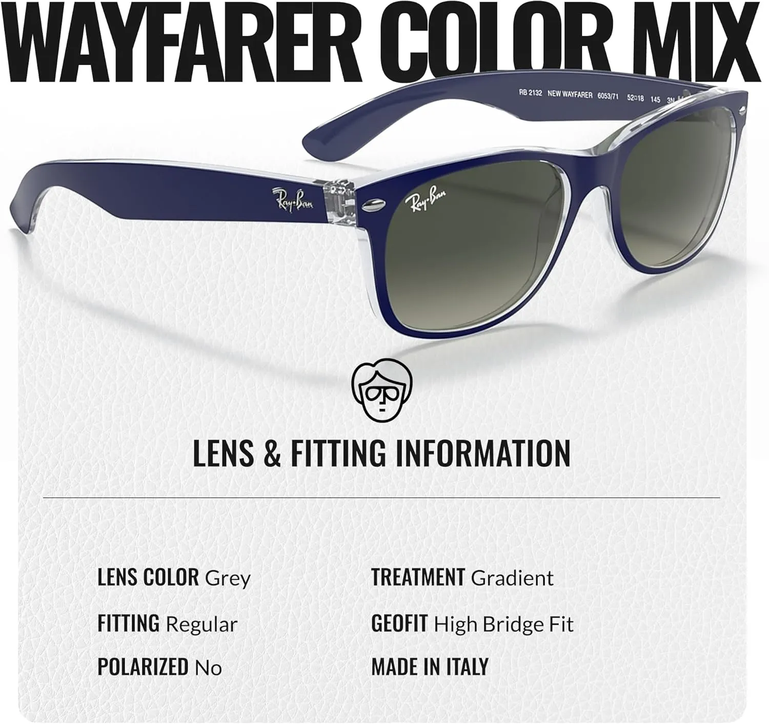 Ray-Ban RB2132 New Wayfarer Color Mix Square Shape Sunglasses With Eyewear Kit Bundle - High Bridge Fit - Square Sunglasses