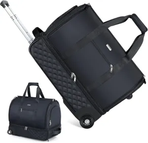 Rolling Garment Bag for Travel - Convertible Duffel Bag with Wheels & Shoes Compartment, Carry on Suit Luggage Bag with Trolley for Business Trip, Wedding, Weekender