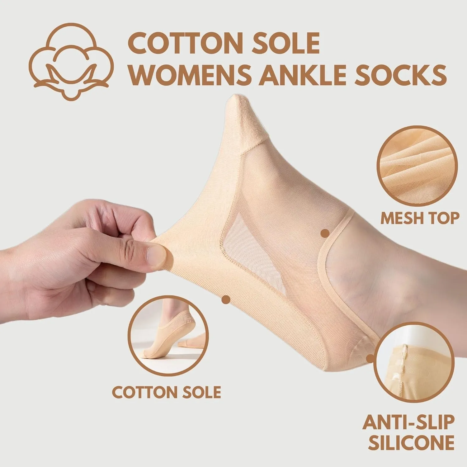 Seamless No Show Socks Ultra Thin Liner Socks for Women Lightweight Flat Boat Line Cotton Footies