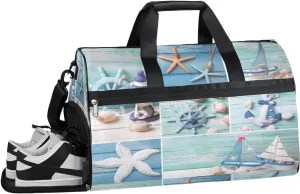 Ships Oceans Starfish Resistant Sports Gym Bag for Women Men Travel Duffel bag with Wet Pocket & Shoes Compartment Waterproof Weekender Bag 19.7"x9.9"x13"