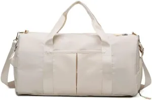 Small Size Gym Bag for Women and Men, Workout Bag for Sports and Weekend Getaway, Waterproof Travel Duffel Bag with Shoe and Wet Clothes Compartments (BEIGE)