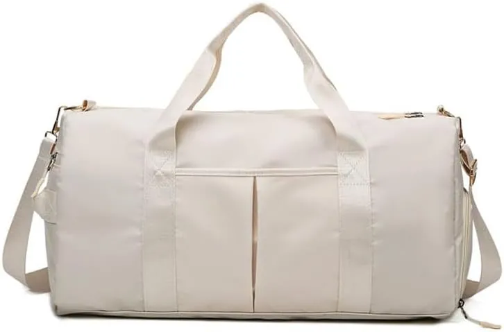 Small Size Gym Bag for Women and Men, Workout Bag for Sports and Weekend Getaway, Waterproof Travel Duffel Bag with Shoe and Wet Clothes Compartments (BEIGE)