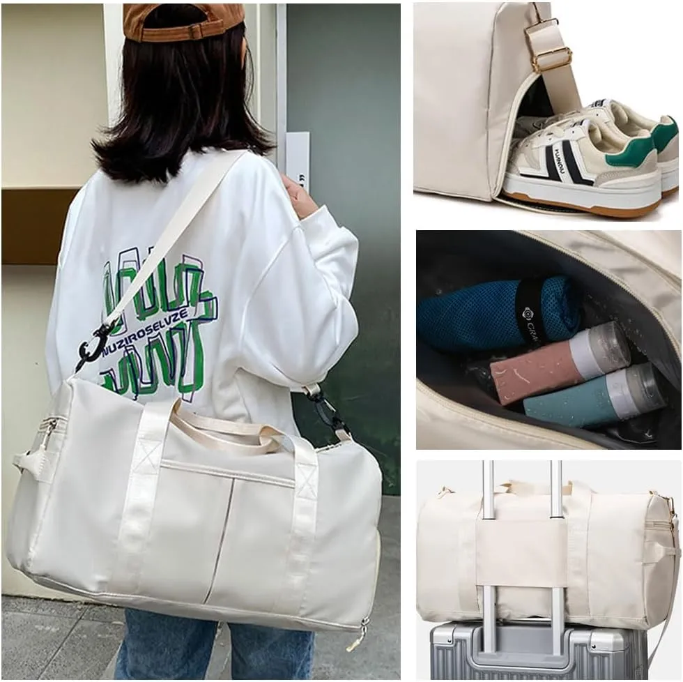 Small Size Gym Bag for Women and Men, Workout Bag for Sports and Weekend Getaway, Waterproof Travel Duffel Bag with Shoe and Wet Clothes Compartments (BEIGE)