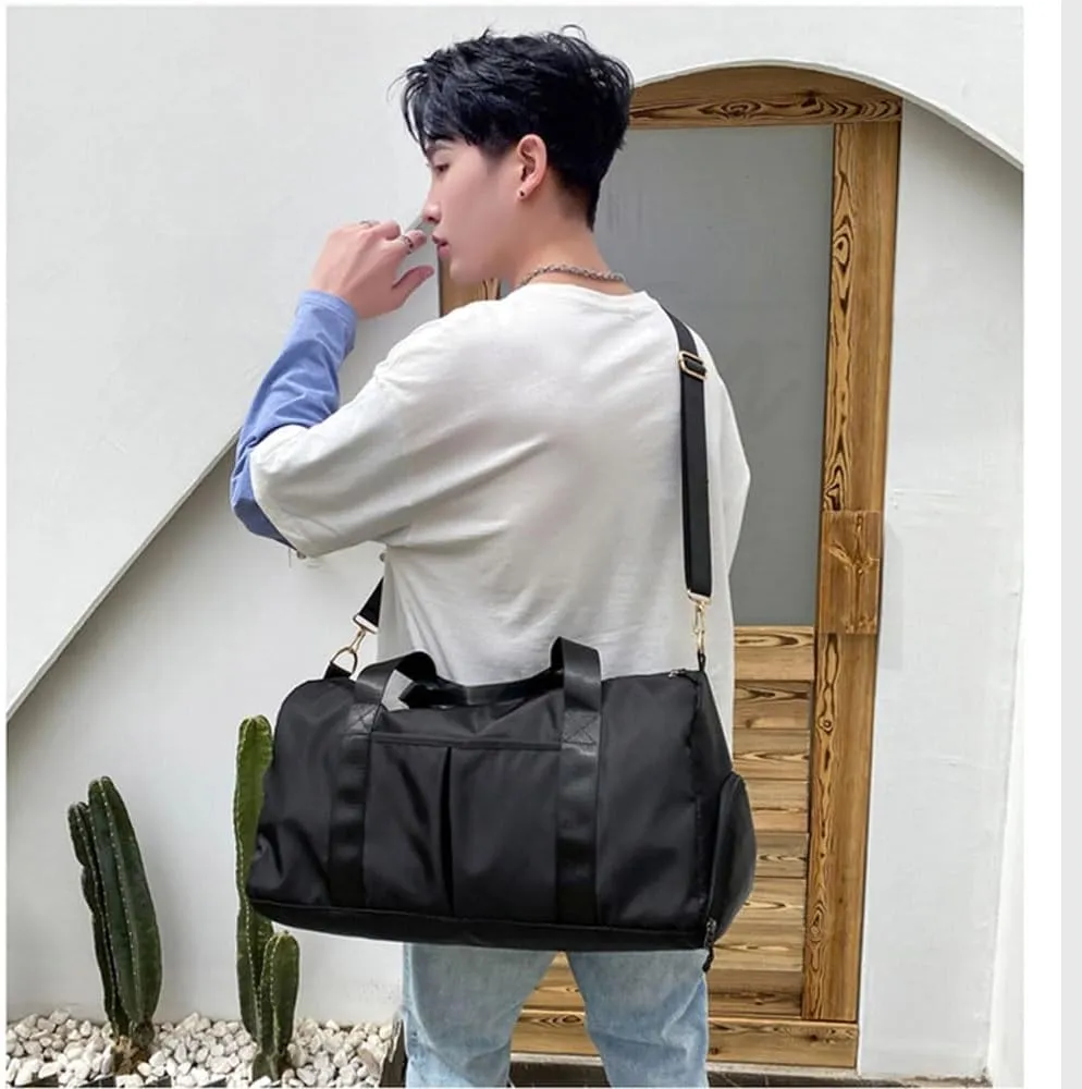 Small Size Gym Bag for Women and Men, Workout Bag for Sports and Weekend Getaway, Waterproof Travel Duffel Bag with Shoe and Wet Clothes Compartments (BLACK)