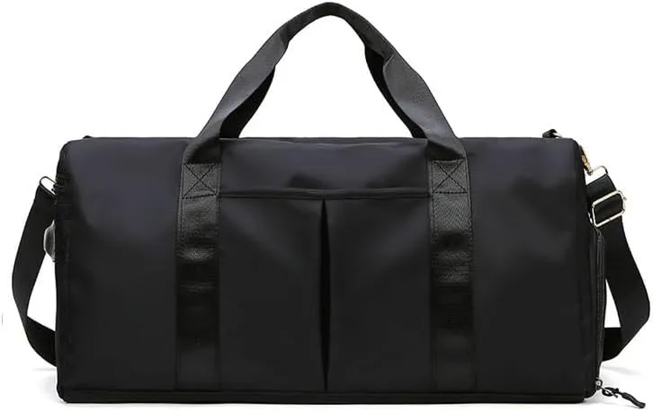 Small Size Gym Bag for Women and Men, Workout Bag for Sports and Weekend Getaway, Waterproof Travel Duffel Bag with Shoe and Wet Clothes Compartments (BLACK)
