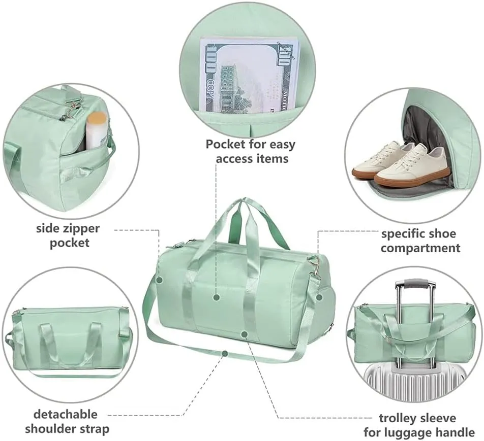 Small Size Gym Bag for Women and Men, Workout Bag for Sports and Weekend Getaway, Waterproof Travel Duffel Bag with Shoe and Wet Clothes Compartments (DEEP BLUE)