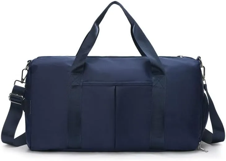 Small Size Gym Bag for Women and Men, Workout Bag for Sports and Weekend Getaway, Waterproof Travel Duffel Bag with Shoe and Wet Clothes Compartments (DEEP BLUE)