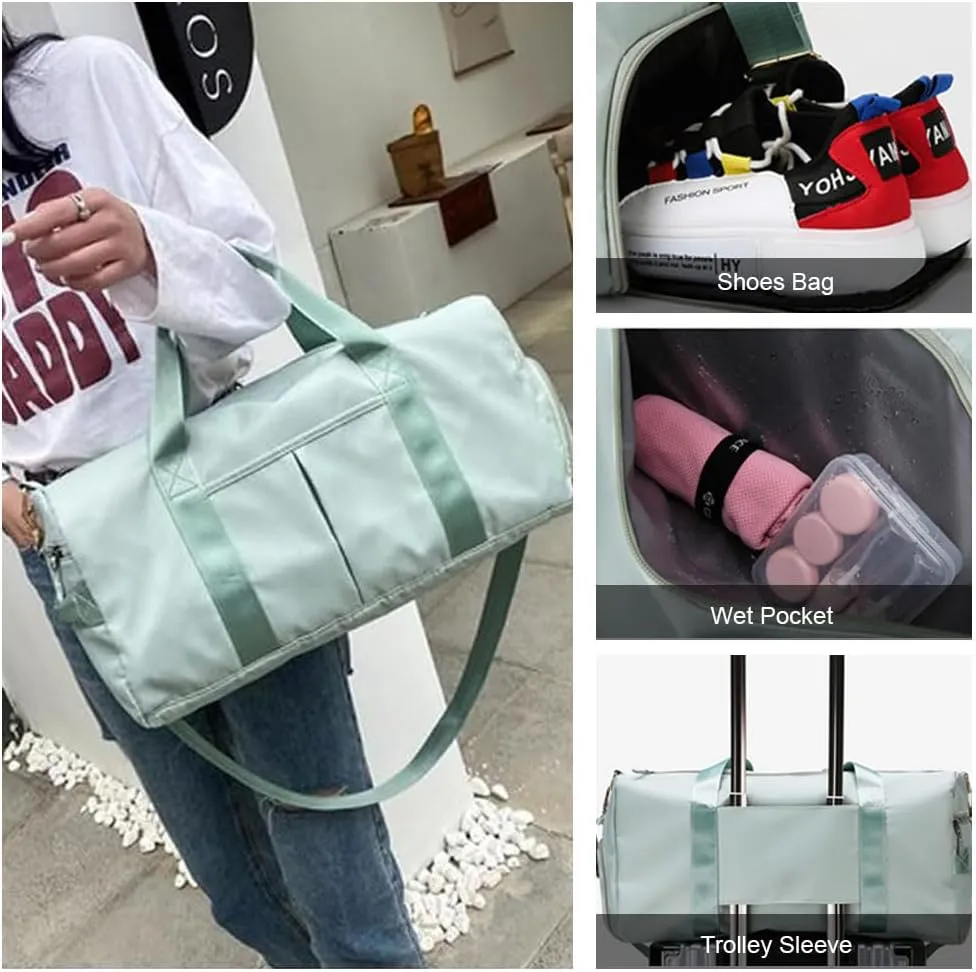 Small Size Gym Bag for Women and Men, Workout Bag for Sports and Weekend Getaway, Waterproof Travel Duffel Bag with Shoe and Wet Clothes Compartments (DEEP BLUE)