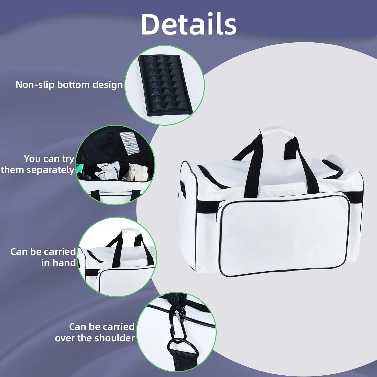 Sneaker Bag for Travel with 3 Adjustable Dividers for 4 Pairs of Shoes, 30L Outdoor Sports Bag/Gym Bag with Detachable Shoulder(White)