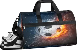 Soccer Sports Gym Bag for Women Men Travel Duffel Bag with Wet Pocket & Shoes Compartment Waterproof Weekender Overnight Tote Carry on Bag Lightweight