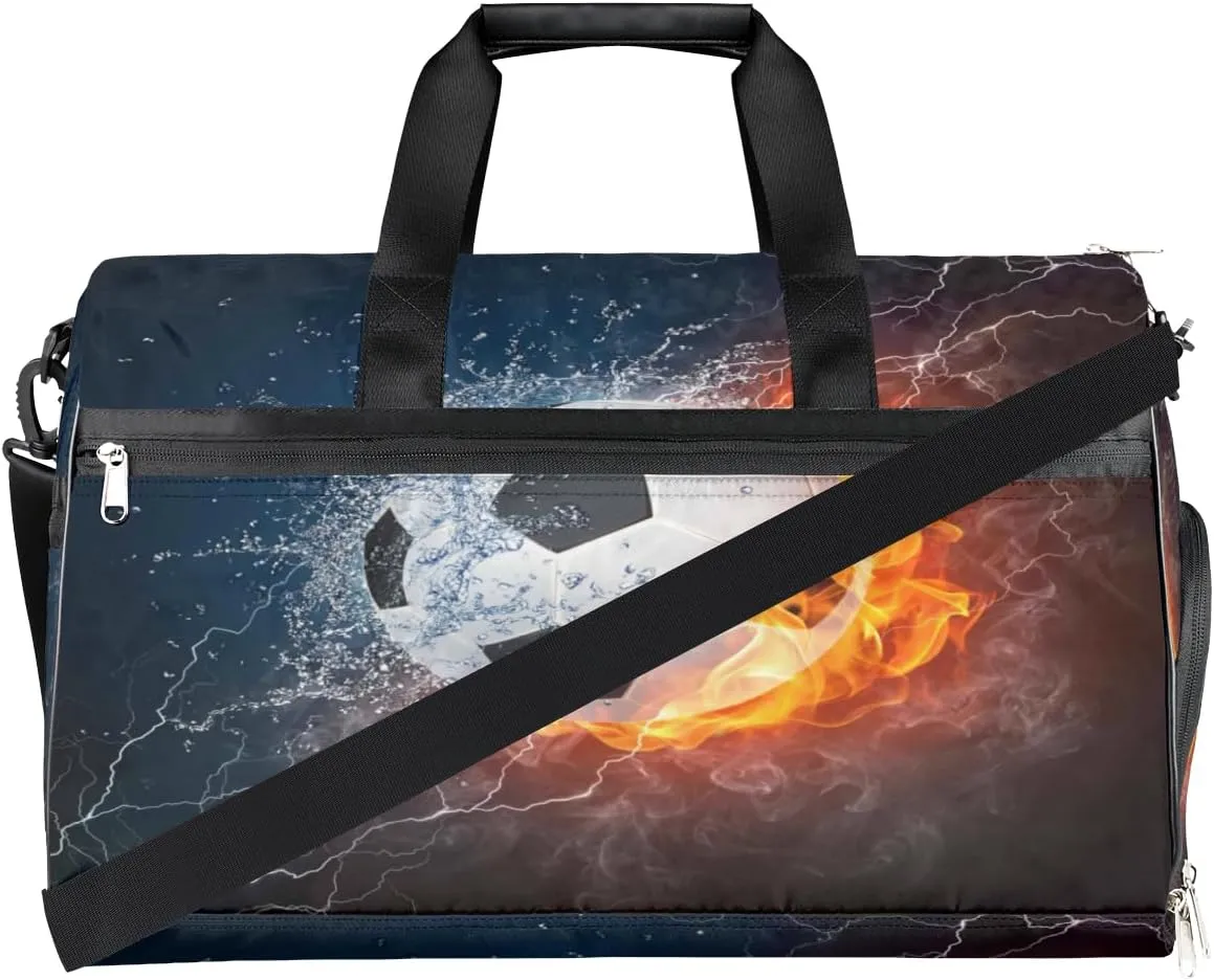Soccer Sports Gym Bag for Women Men Travel Duffel Bag with Wet Pocket & Shoes Compartment Waterproof Weekender Overnight Tote Carry on Bag Lightweight
