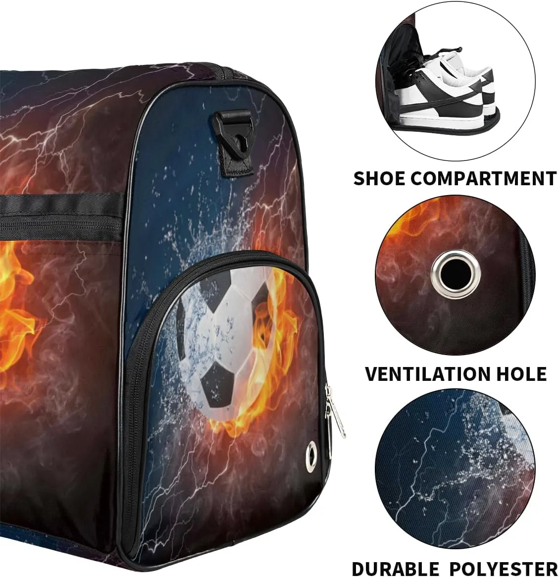 Soccer Sports Gym Bag for Women Men Travel Duffel Bag with Wet Pocket & Shoes Compartment Waterproof Weekender Overnight Tote Carry on Bag Lightweight