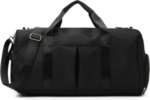 Sport Gym Travel Duffel Bag Dry Wet Separated Training Handbag Men Women Yoga Bag Overnight Holdall Bag Carry on Bag with Shoes Compartment (black)