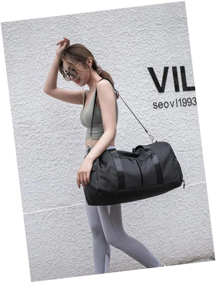Sport Gym Travel Duffel Bag Dry Wet Separated Training Handbag Men Women Yoga Bag Overnight Holdall Bag Carry on Bag with Shoes Compartment (black)